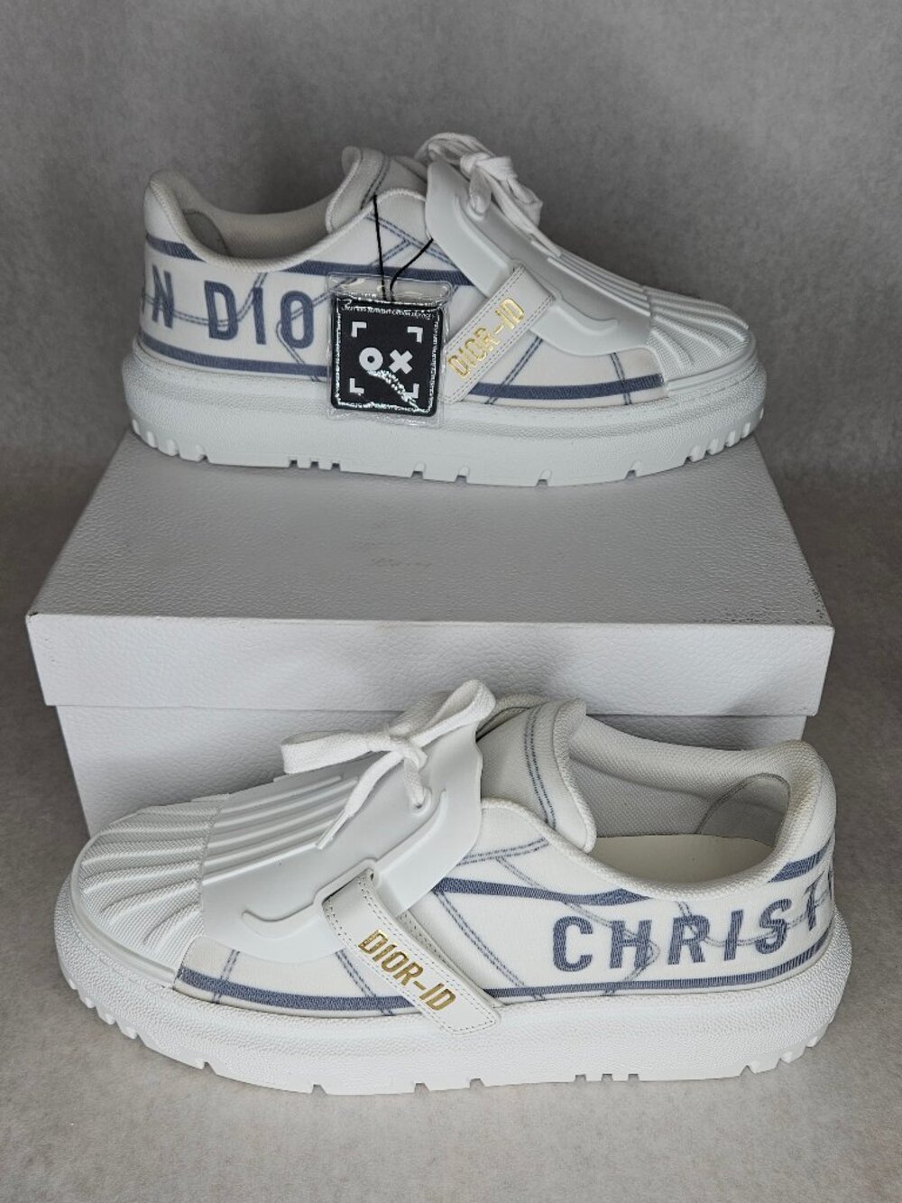 Christian Dior 93B Blue France Dior ID White Sneakers Shoes Size 42